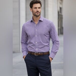 Hudson Room Slim Fit Dress Shirt – Purple & White Gingham – Size 16.5 / 33